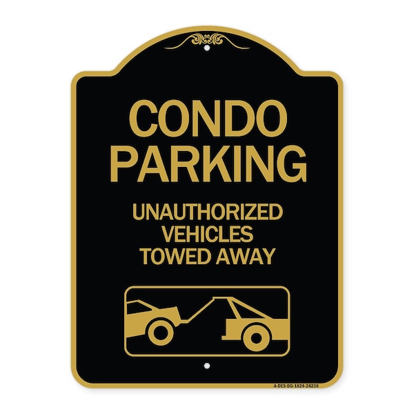 Signmission Condo Parking-Unauthorized Vehicles Towed Away With Car Tow Graphic, Black & Gold, BG-1824-24238 A-DES-BG-1824-24238 - main